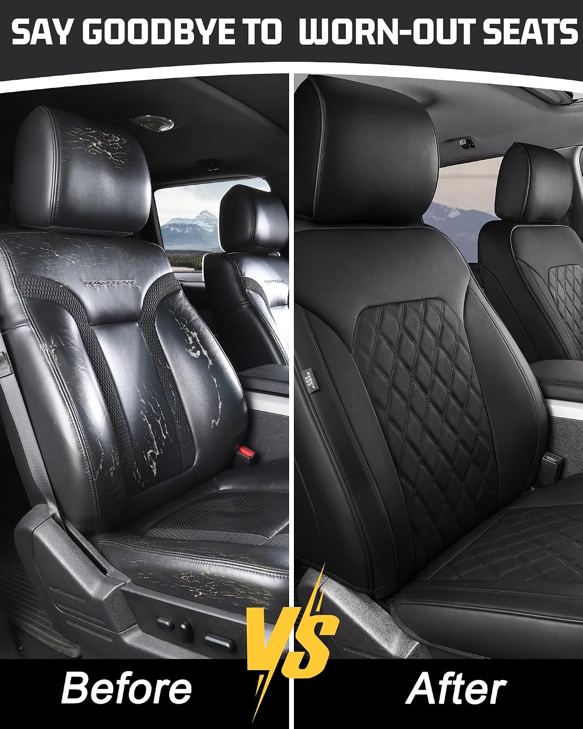 Front Seat Covers for F150 2015-2026 SuperCrew, 2017-2026 F250/350 Crew Cab,Nappa Leather, 3D Laser-Scanned Custom Fit, Waterproof, Full Coverage, Airbag Compatible, Easy to Clean, Pet Friendly,Black