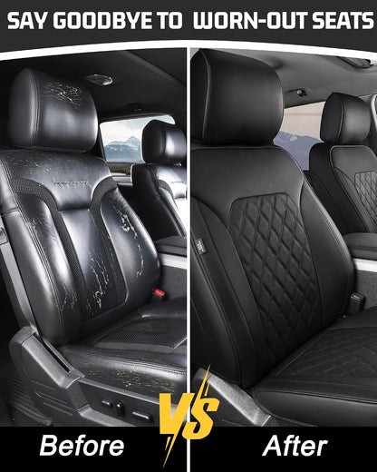 Front Seat Covers for F150 2015-2026 SuperCrew, 2017-2026 F250/350 Crew Cab,Nappa Leather, 3D Laser-Scanned Custom Fit, Waterproof, Full Coverage, Airbag Compatible, Easy to Clean, Pet Friendly,Black