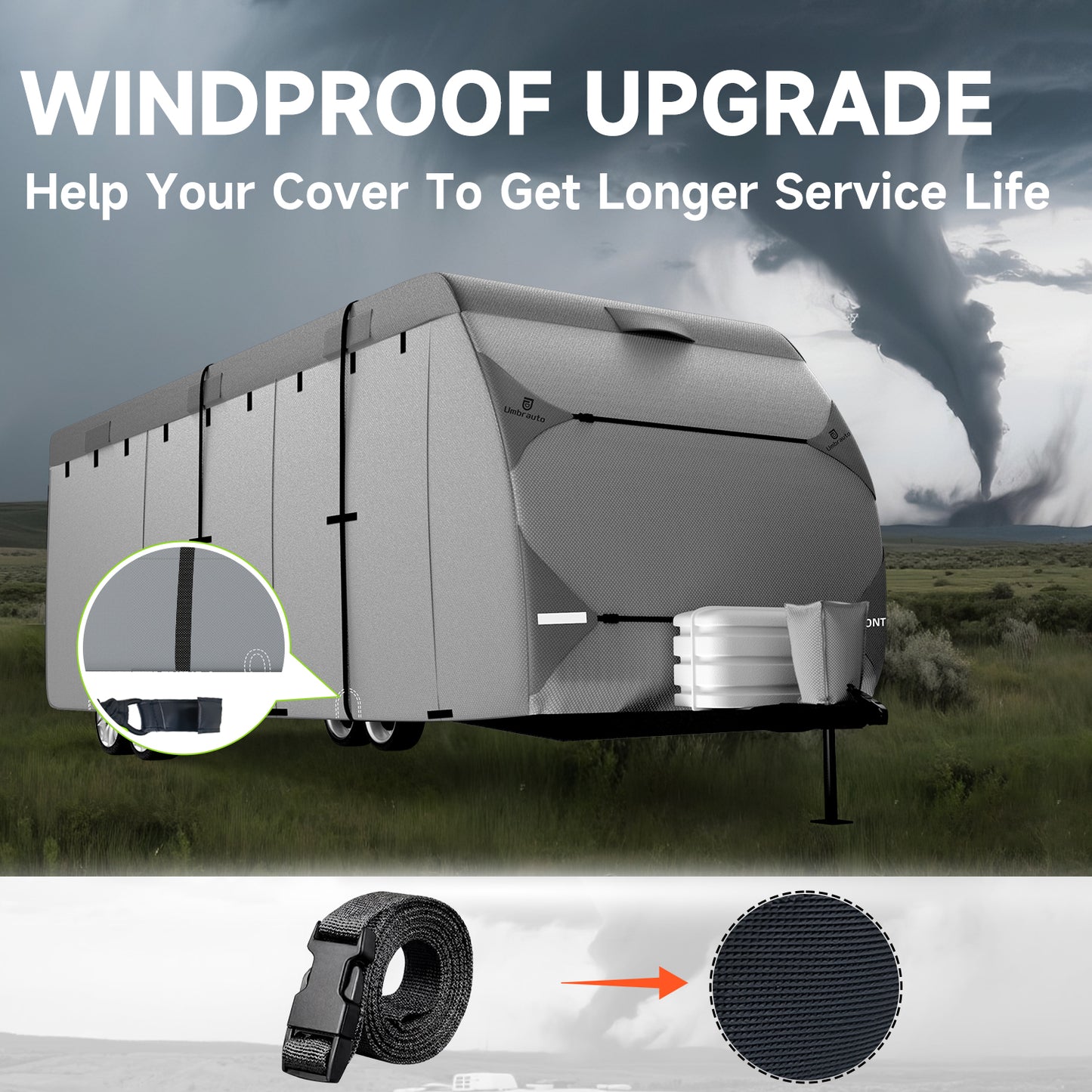 Umbrauto Heavy Duty Wind Ropes Kit with 2 Aluminum Tensioners & 6 TPE Protective Tubes for RV  Covers & Boat Covers