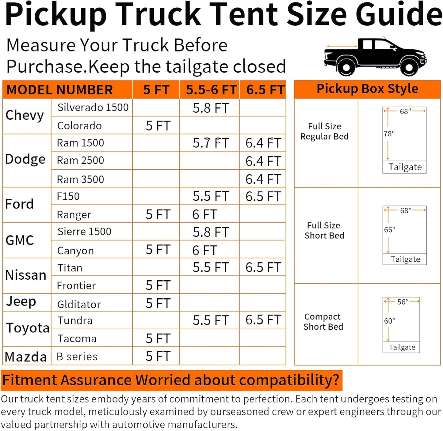 Click to see full view Truck Bed Tent 5.0' ~ 5.2': Easy Set Up Umburato Pickup Truck Tents for Camping, Waterproof PU3000mm Canopy for Truck Camper, Portable, Spacious for 2 Person