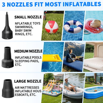 Electric Air Pump for Inflatables,Portable Quick-Fill Air Pump with 3 Nozzles,12V, Inflator & Deflator Pumps for Outdoor Camping, Air Mattress Beds,Boats,Inflatable Cushion,Couch,Pool Floats