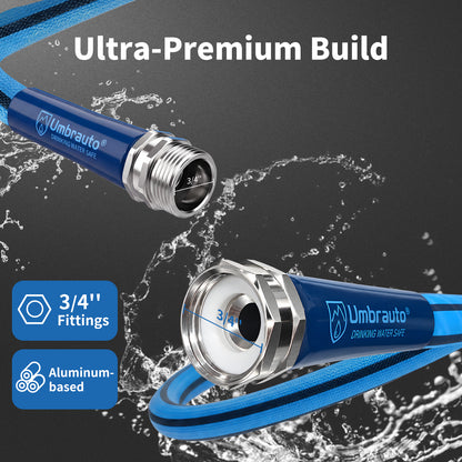 RV Water Hose, Potable Food Grade, Safe & Lead-Free, Lightweight Hose Collapsible Double Layer with Storage Bag. 3/4 inch Aluminum Fittings for RV Camping，No BPA & No Phthalate，60-120PSI