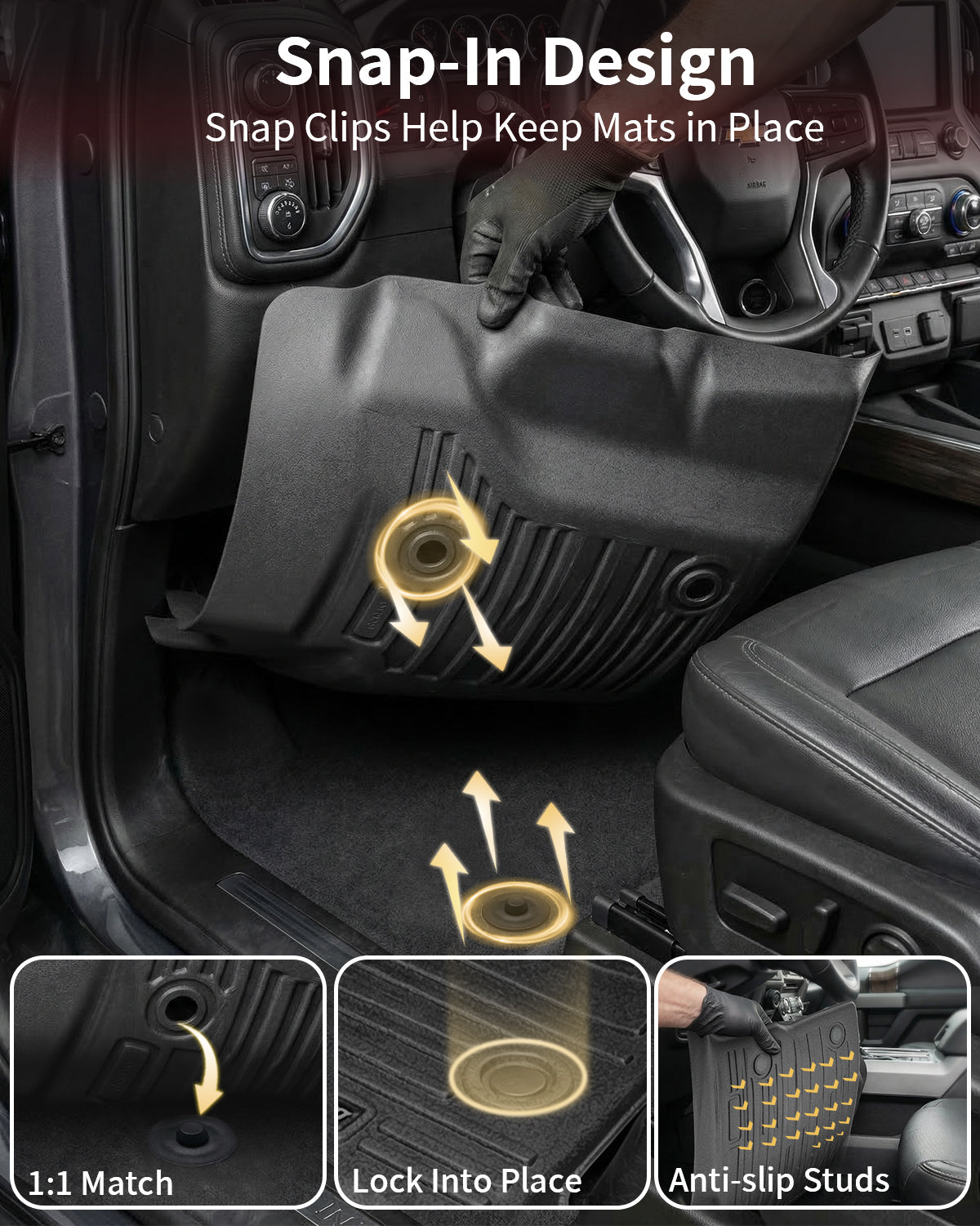 Umbrauto Custom Fit Floor Mats for Chevy Silverado/GMC Sierra Double Cab 1500 2014-2018, 2500HD/3500HD 2015-2019, All Weather TPE Truck Floor Liners for Carpet Floor, Front&Rear Row, Footwell Coverage