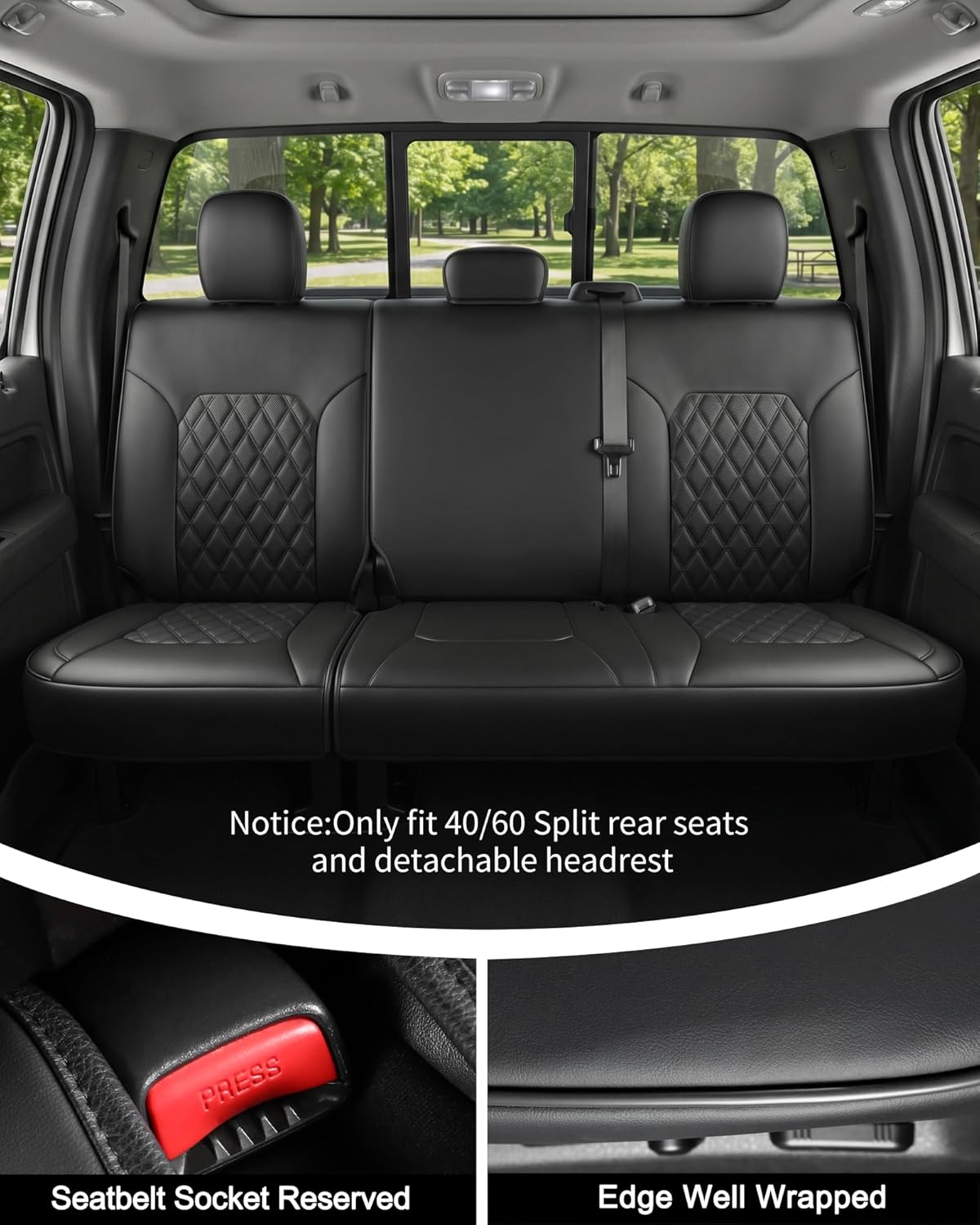 Housses de siège sur mesure Umbrauto pour Ford F150, housses de siège en cuir Nappa pour Ford F150 SuperCrew 2015-2025/ F250 F350 F450 Super Duty Crew Cab XL XLT Lariat King Ranch Platinum 2017-2025, Noir