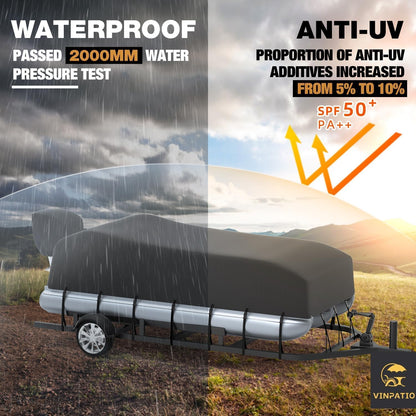 Pontoon Boat Cover with Motor Cover, 800D Solution-Dyed Heavy Duty Polyester Cover, UV Resistant Marine Grade Waterproof Covers