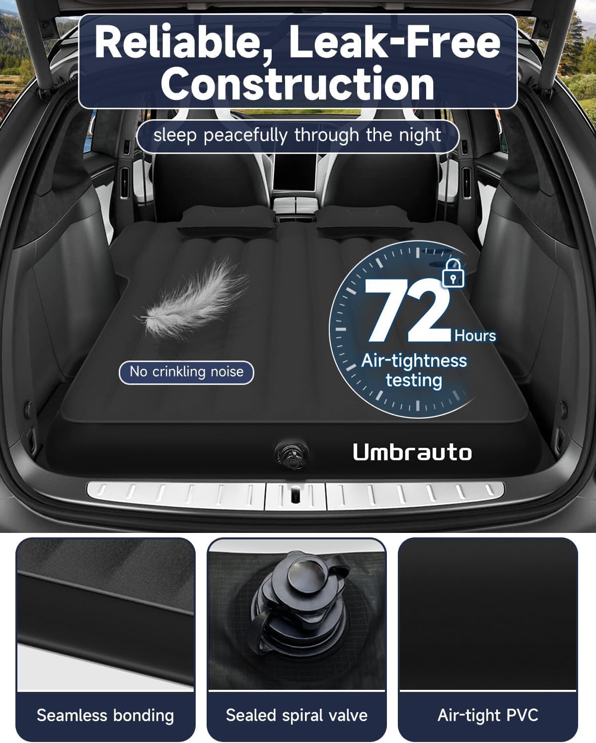 Matelas gonflable épais Umbrauto pour voiture Tesla Y, camping, SUV, noir