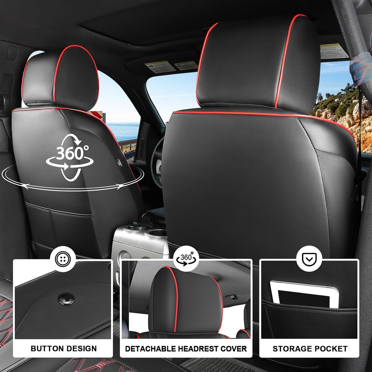 Seat Covers for F150 2015-2026 SuperCrew, 2017-2026 F250/350/450,Crew Cab Nappa Leather, 3D Laser-Scan Custom Fit Super Duty F350/450 2017-2026 Crew Cab, Waterproof, Full Coverage, Airbag Compatible,Red
