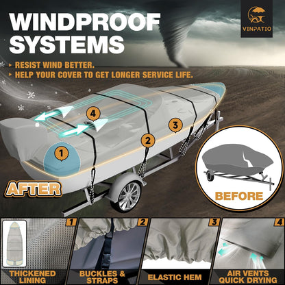 UmbrautoTrailerable Boat Cover, 600D Solution-Dyed Bass Boat Cover, 23-24 ft Heavy Duty 100% Waterproof Boat Covers Fits V-Hull Runabout Fishing Ski Pro-Style Bass Boats