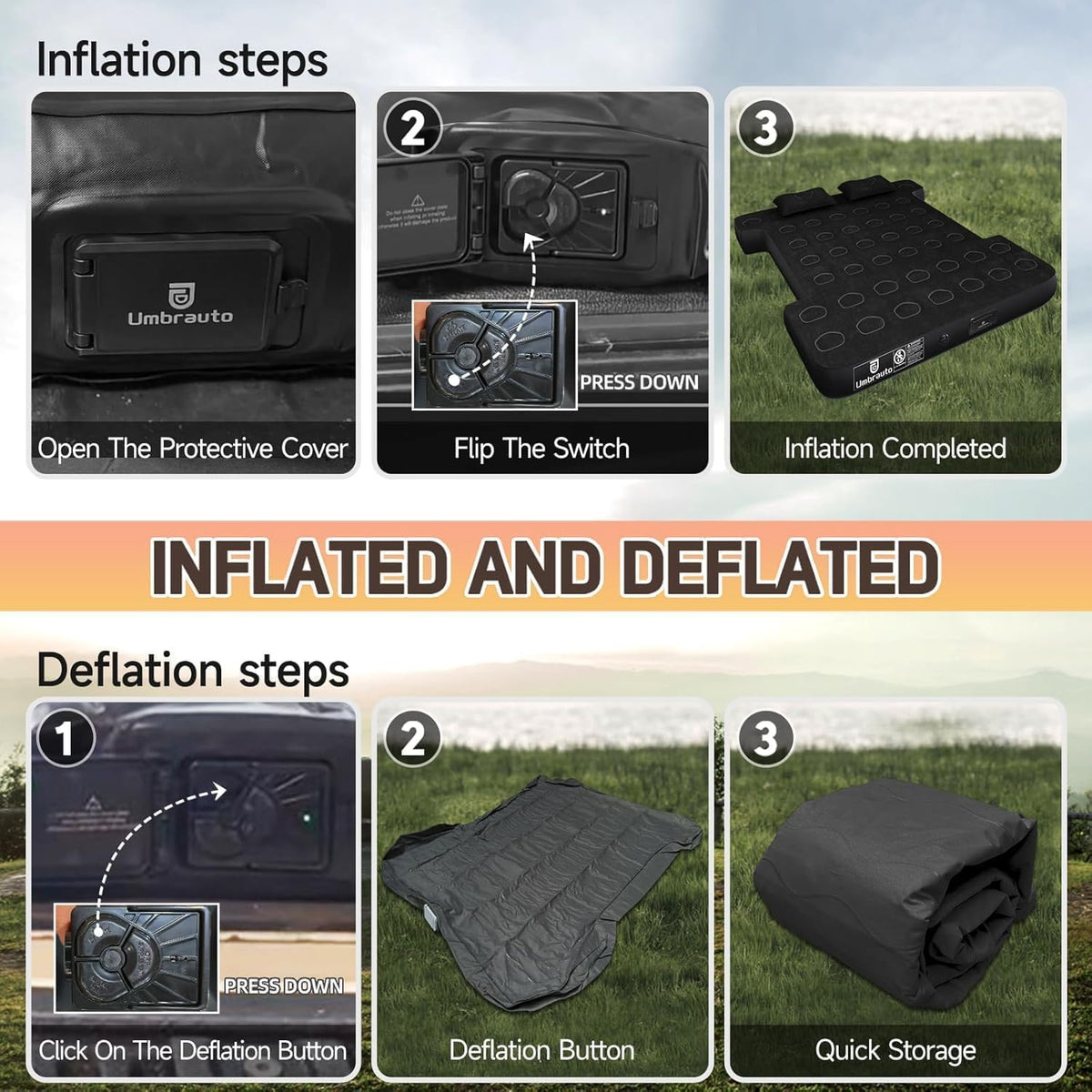 Umbrauto 5.5-6.5ft Built-in Pump Truck Bed Air Mattress 3.0