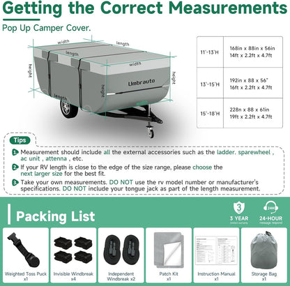 Umbrauto Pop-Up Camper Cover for High-Wall Tent Trailers— Lightweight Waterproof 7-Layer Ripstop, Breathable & Windproof