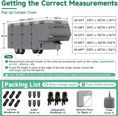 Umbrauto 5th Wheel RV Cover Upgraded 7 Layers Top Anti-UV Waterproof Breathable Camper Covers