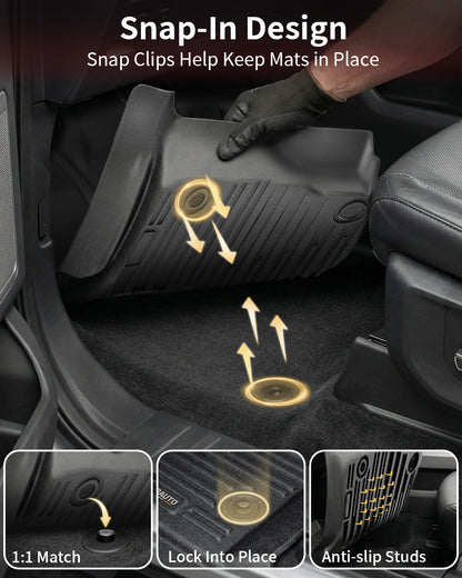 Umbrauto Custom Fit Floor Mats for Ford F250 F350 F450 2017-2025 2026 Super Duty Crew Cab, All Weather Protector TPE Truck Floor Liners for Front Bucket Seats, Rear W/Fold-Flat Storage, Carpet Floor