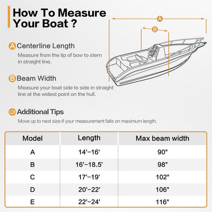 Center Console Boat Cover: 900D Waterproof Heavy Duty Boat Cover for CC Boat with Storage Bag, Marine Grade Oxford UV Resistant Canvas for Trailerable Boat