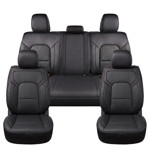 Umbrauto Car Seat Covers for Dodge RAM, Premium Nappa Waterproof Leather Seat Cushion Fits 2009-2026 RAM 1500/2500/3500 Crew Quad Mega Cab with Flat Bench,Full Set, Black