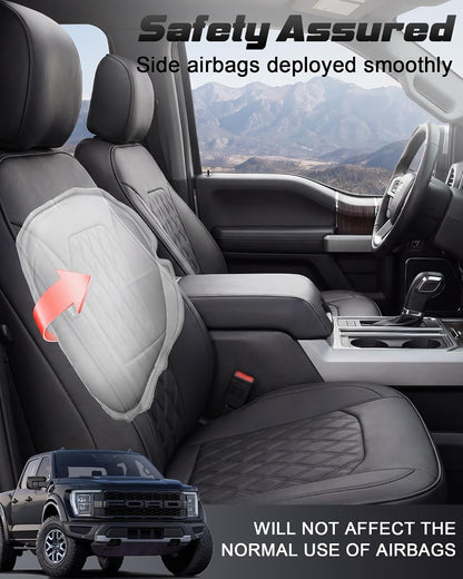 Front Seat Covers for F150 2015-2026 SuperCrew, 2017-2026 F250/350 Crew Cab,Nappa Leather, 3D Laser-Scanned Custom Fit, Waterproof, Full Coverage, Airbag Compatible, Easy to Clean, Pet Friendly,Black