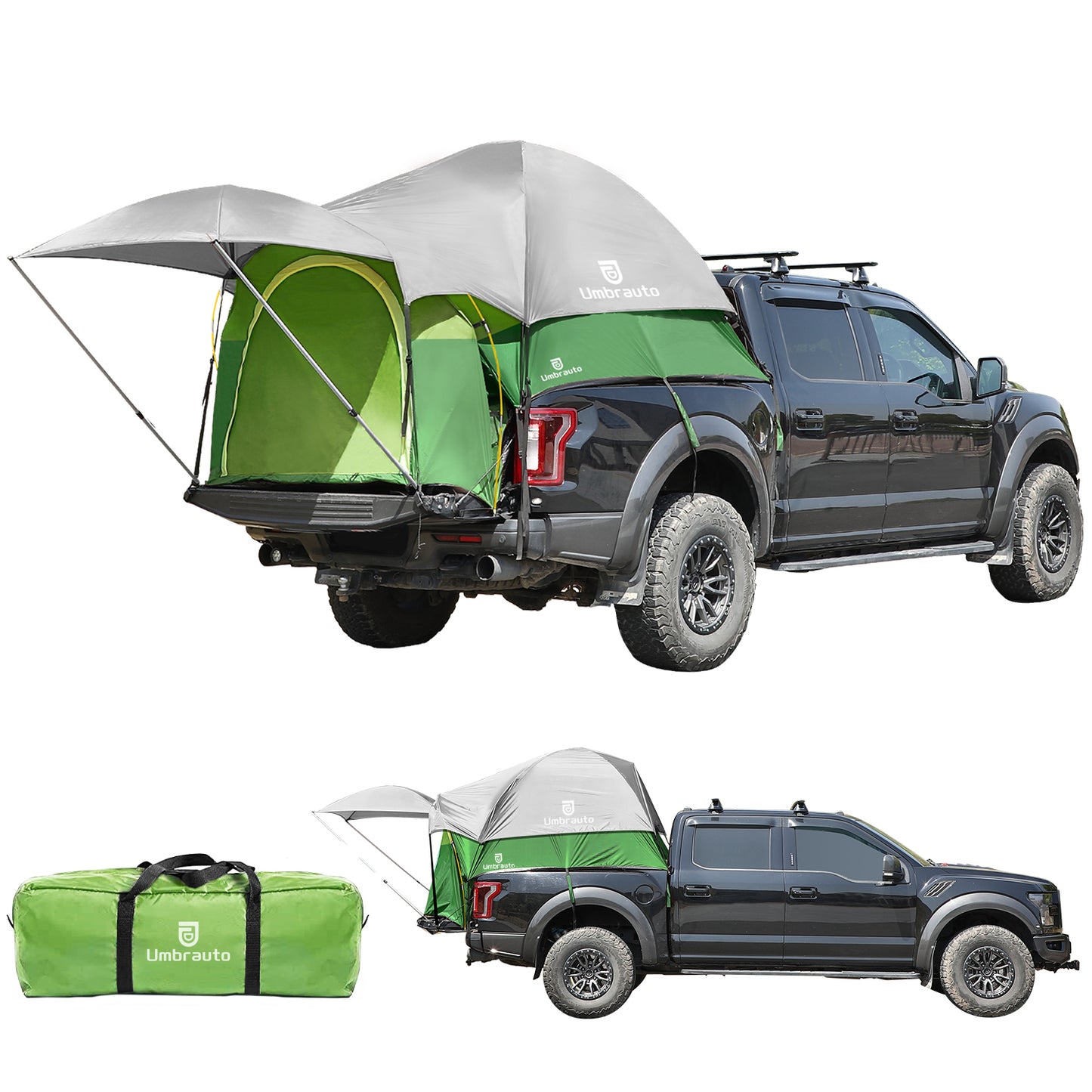 Umbrauto Waterproof Pickup Truck Tent for Outdoor Camping with Removable Awning, Green