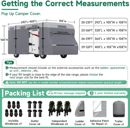 Umbrauto RV Cover Class C Upgraded 7 Layers Anti-UV Top Panel Motorhome Cover，Gray