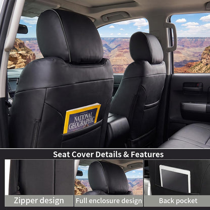 Truck Seat Covers for Toyota Tundra CrewMax Full Set Nappa Leather, 3D Laser-Scan Custom Fit, Waterproof, Easy-Clean, Full Coverage, Airbag Compatible, Pet&Scratch Protection