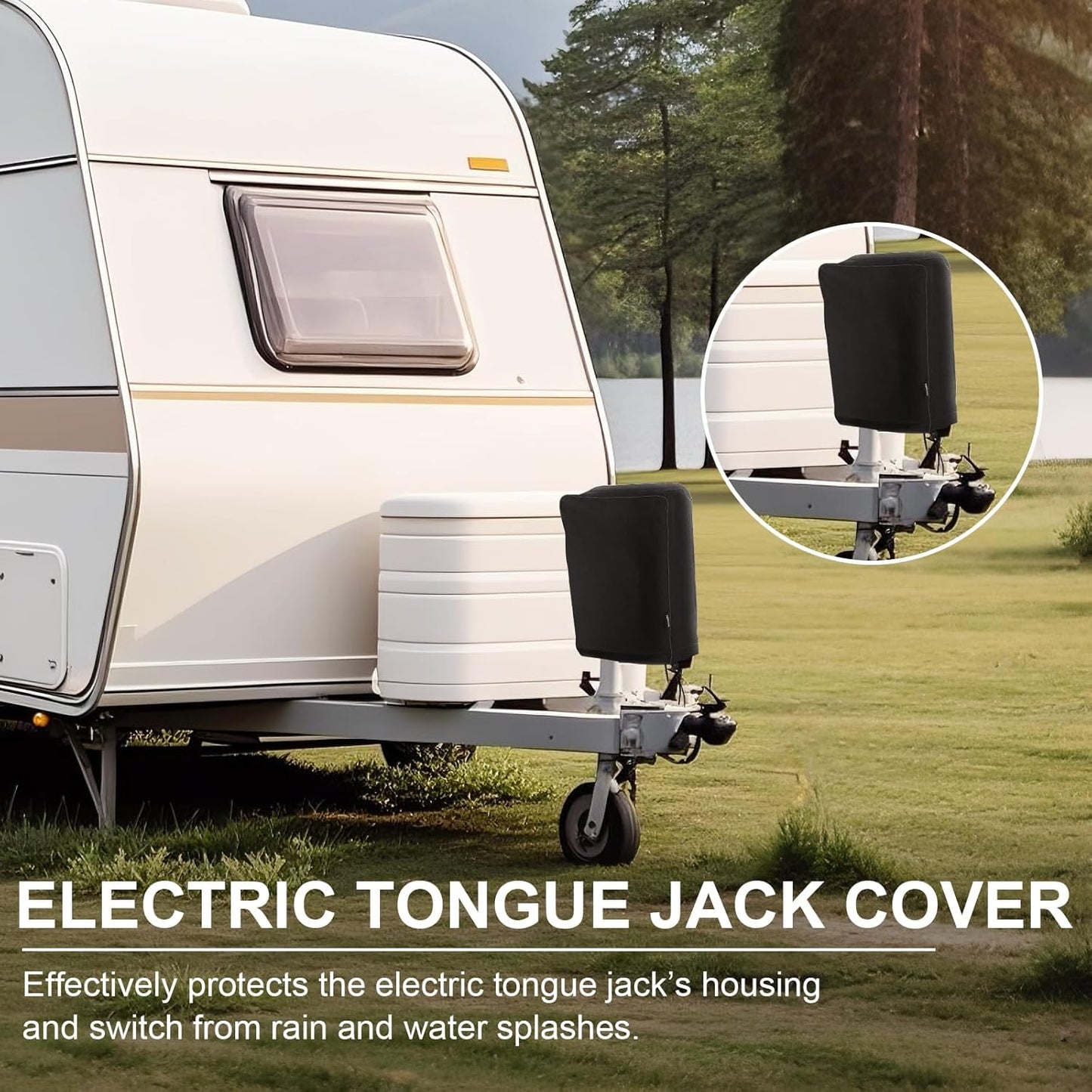 Umbrauto Electric Tongue Jack Cover – Universal Waterproof RV Trailer Hitch Cover, Durable Camper Accessory for Travel Trailers