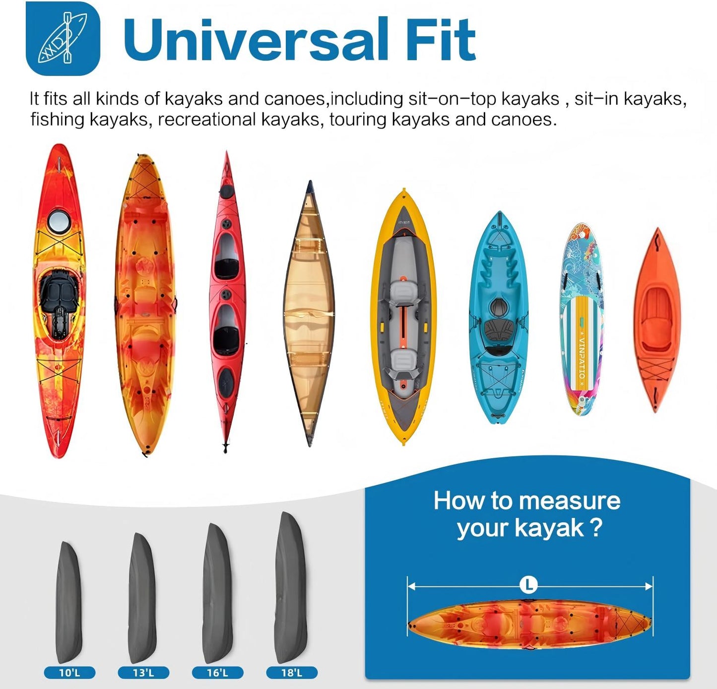 UmbrautoKayak Cover 600D, Waterproof Full Coverage Canoe Cover with Zipper, Kayak Covers for Outdoor Storage, Heavy-Duty UV Protection and Tear & Dust Resistant for  Fishing Boats & Paddle Boards