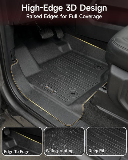 Umbrauto Custom Fit Floor Mats for Ford F250 F350 F450 2017-2025 2026 Super Duty Crew Cab, All Weather Protector TPE Truck Floor Liners for Front Bucket Seats, Rear W/Fold-Flat Storage, Carpet Floor