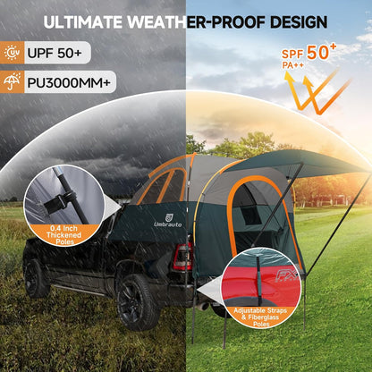 Umbrauto Truck Bed Tent with Awning — Fits 5.5–5.8 ft Truck Beds | PU3000mm Waterproof Pickup Tent