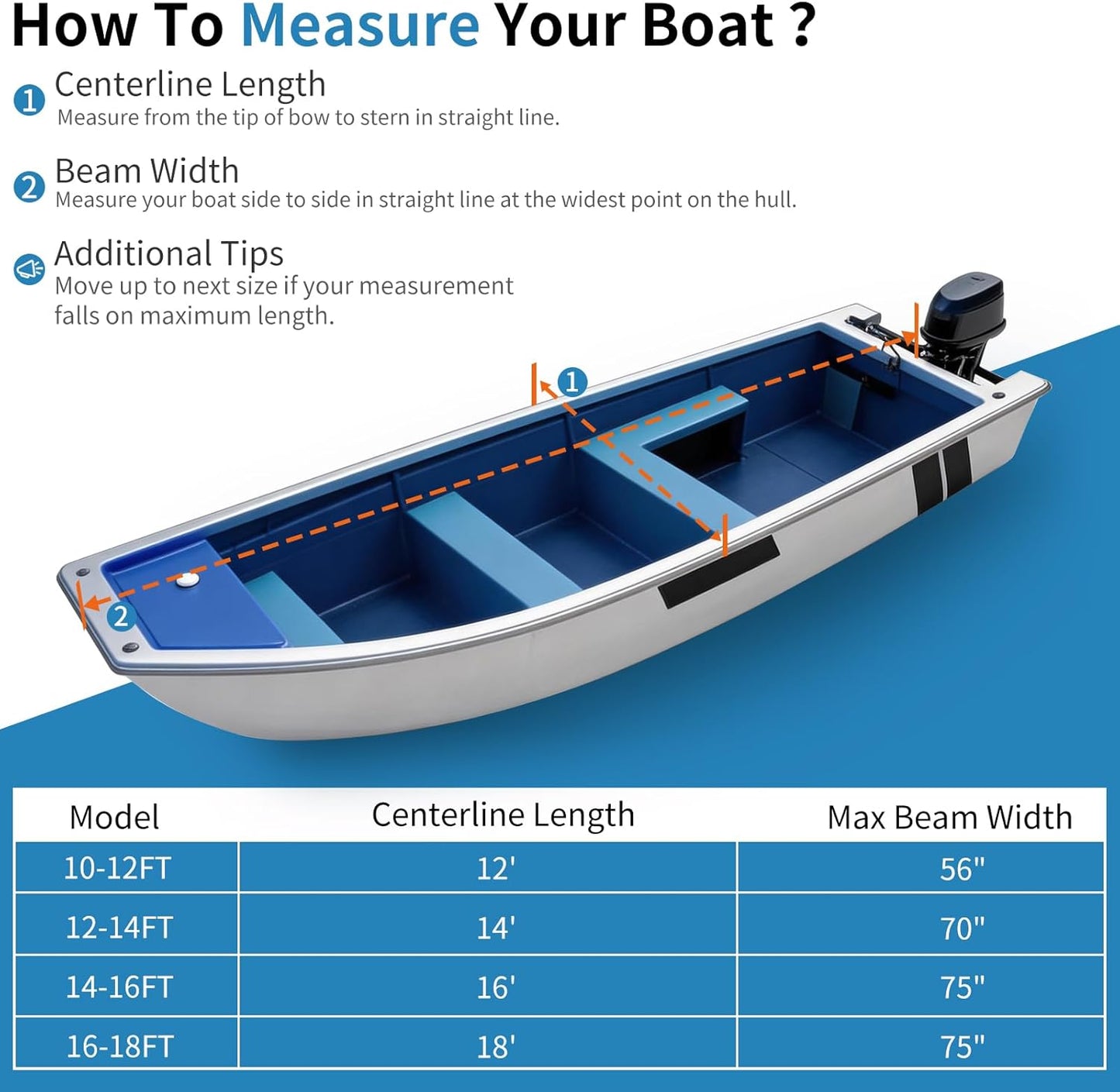 Jon Boat Cover ,1200D 5-Layer Waterproof Oxford Fabric,Heavy Duty UV Protection Fade and Tear Resistant Trailerable Mooring Cover, Marine Grade Reinforced Adjustable Side Straps