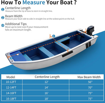 Jon Boat Cover ,1200D 5-Layer Waterproof Oxford Fabric,Heavy Duty UV Protection Fade and Tear Resistant Trailerable Mooring Cover, Marine Grade Reinforced Adjustable Side Straps