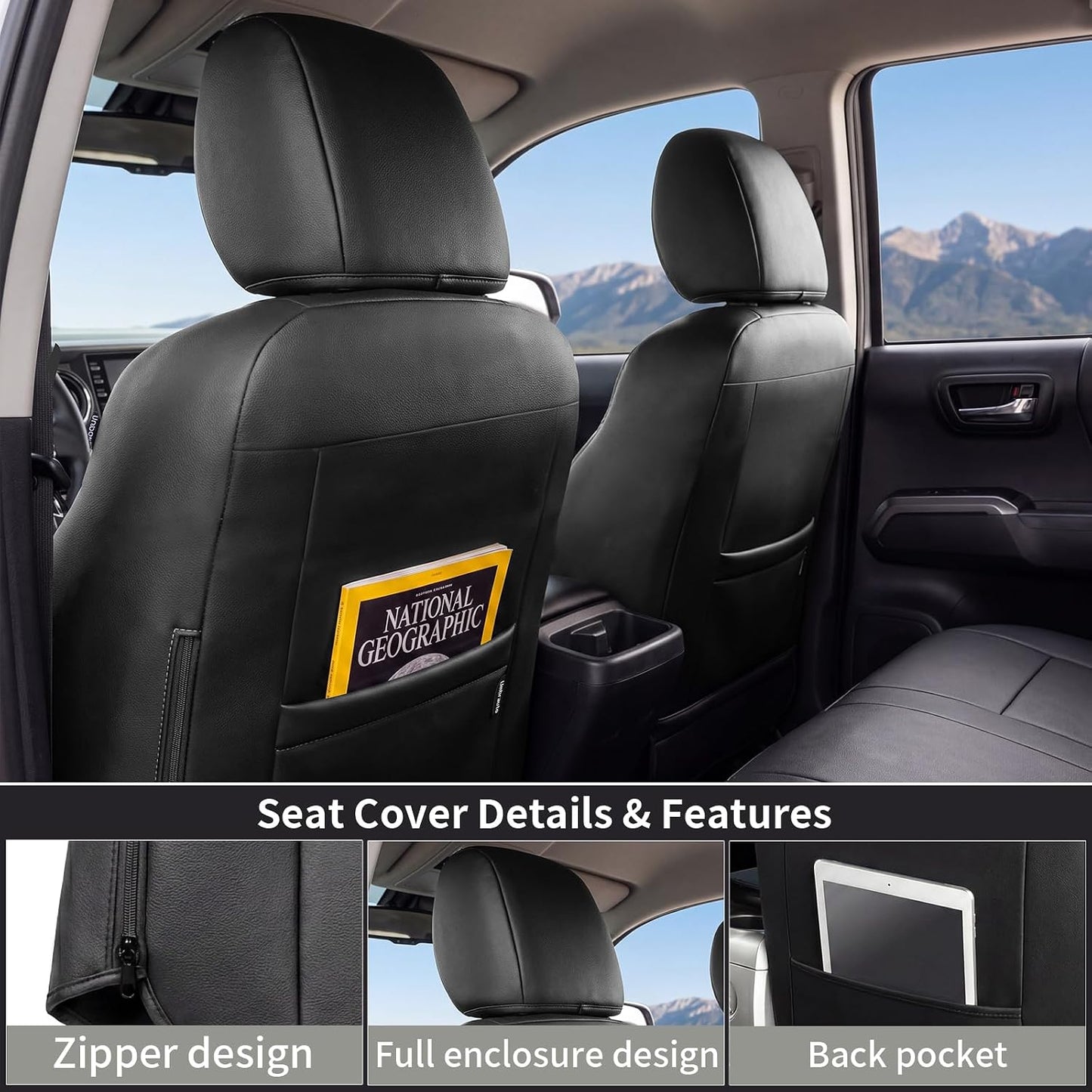 Umbrauto Seat Covers for Toyota Tacoma 2016-2023 Double & Crew Cab,Nappa Leather, 3D Laser-Scan Custom Fit, Waterproof, Easy-Clean, Full Coverage, Airbag Compatible, Pet & Scratch Protection