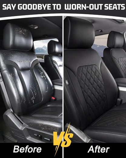 Housses de siège sur mesure Umbrauto pour Ford F150, housses de siège en cuir Nappa pour Ford F150 SuperCrew 2015-2025/ F250 F350 F450 Super Duty Crew Cab XL XLT Lariat King Ranch Platinum 2017-2025, Noir