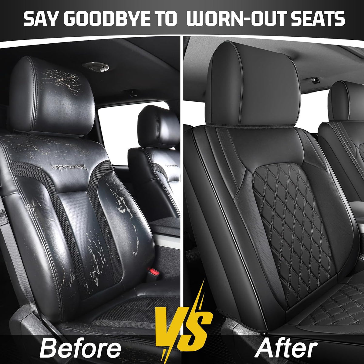 Umbrauto Front Seat Covers for Chevy Silverado/GMC Sierra 1500 2007-2026,Nappa Leather Seatcovers, 3D Laser-Scanned Custom Fit for 2500/3500HD 2007-2026, Waterproof, Full Coverage, Airbag Compatible,Black