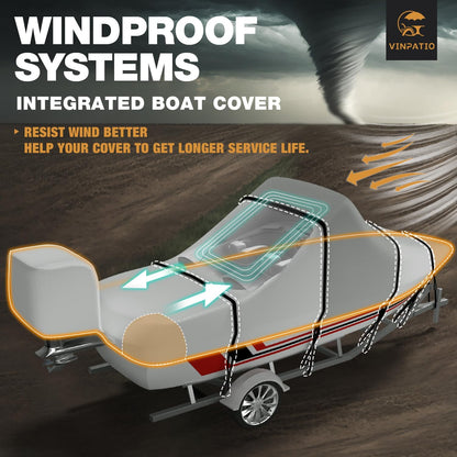 Center Console Boat Cover: 900D Waterproof Heavy Duty Boat Cover for CC Boat with Storage Bag, Marine Grade Oxford UV Resistant Canvas for Trailerable Boat