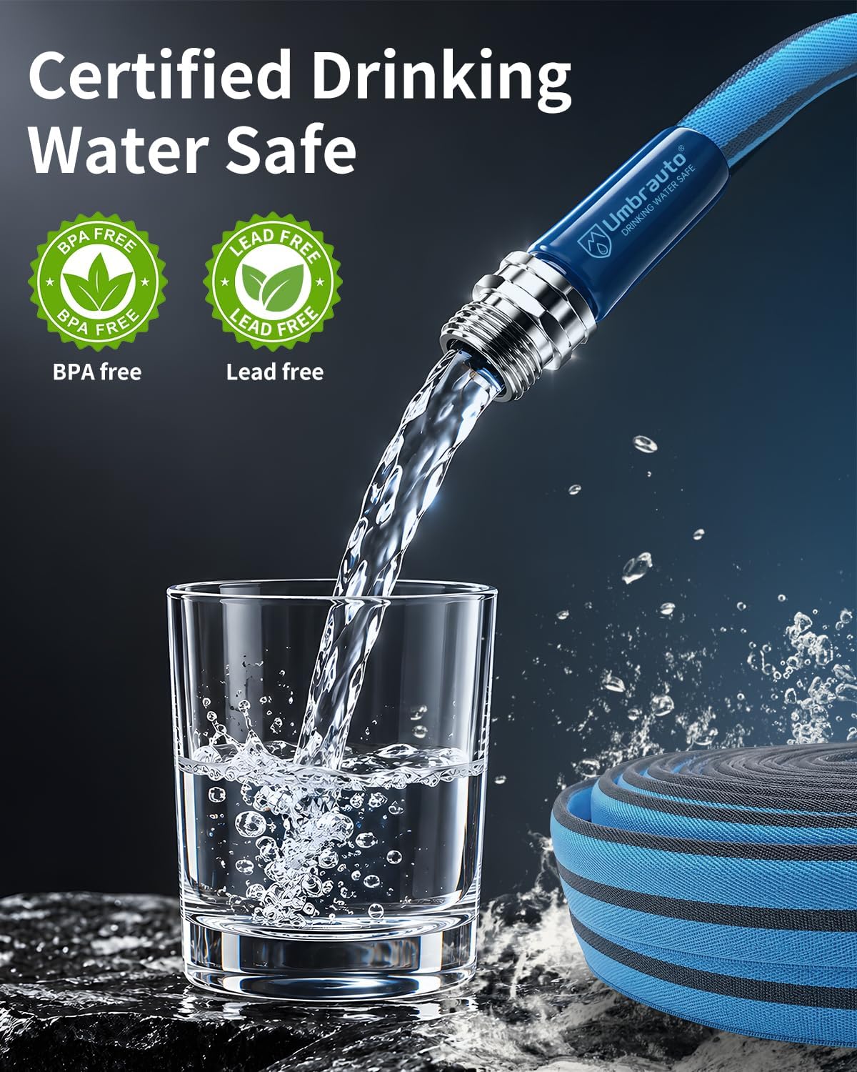 RV Drinking Water Hose, 5/8 Inch Potable Fresh Water Hose Premium Anti-Kink Design, BPA-Free & Leak-Free, Safe Drinking Water Hose for RV Camper Marine Garden