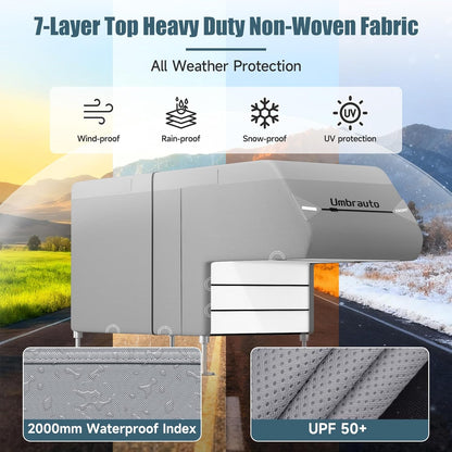 Truck Camper Cover : Slide-in Pickup Truck Trailers RV Cover, Waterproof Cabover Camper Cover, Windproof Straps, Adhesive Patch for All Seasons