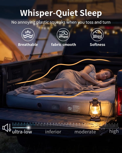 Matelas pneumatique Umbrauto Premium Drop-Stitch pour lit court de camion de 6,0 à 6,5 pieds, pompe sans fil rechargeable, matelas de couchage ferme et étanche, résistant à l'affaissement, pour tente de camion et camping