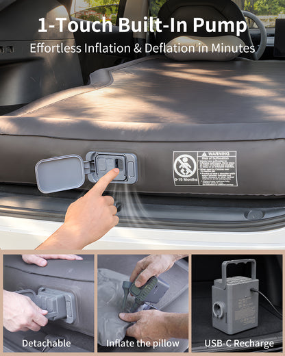 Umbrauto Custom Fit Air Mattress for Tesla Model Y/Juniper, 2026 Upgraded Drop-Stitch Tech with Built-in Pump Inflatable Camping Bed for Back Trunk, Soft Flocking Surface+Reinforced Bottom