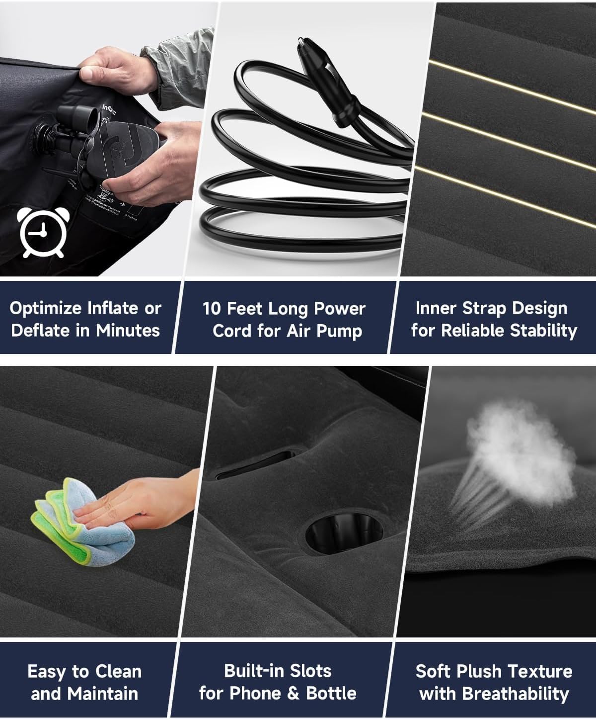 Umbrauto Tesla Y Matelas Gonflable Épais pour Voiture Camping SUV Bleu