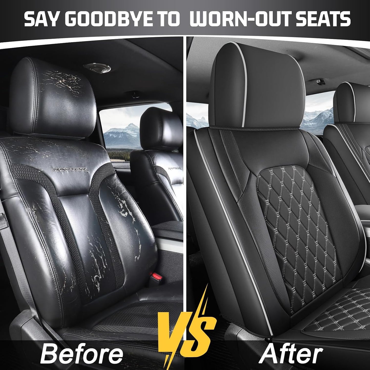 Seat Covers for F150 2015-2026 SuperCrew, 2017-2026 F250/F350/F450 Crew Cab,Nappa Leather, 3D Laser-Scan Custom Fit Super Duty 2017-2026 Crew Cab, Waterproof, Full Coverage, Airbag Compatible,Gray