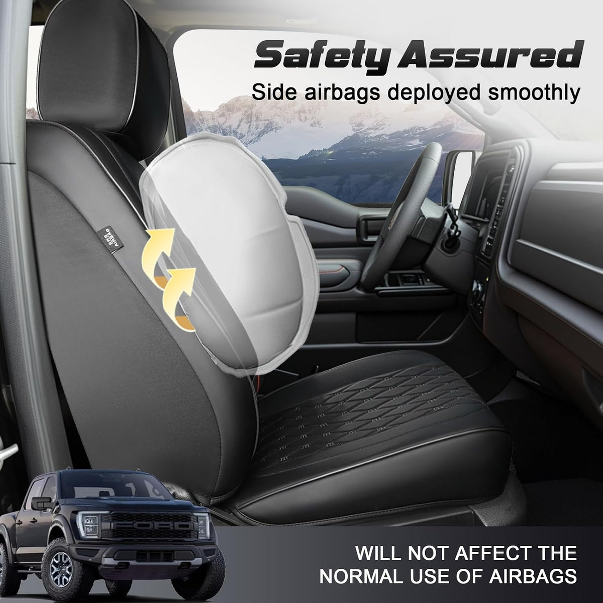 Umbrauto Front Seat Covers for F150 2015-2026 SuperCrew, Leather Seat Covers,Fits 2017-2026 Super Duty F250/F350/F450 Crew Cab, 3D Laser-Scanned Custom Fit, Waterproof, Full Coverage, Airbag Compatible
