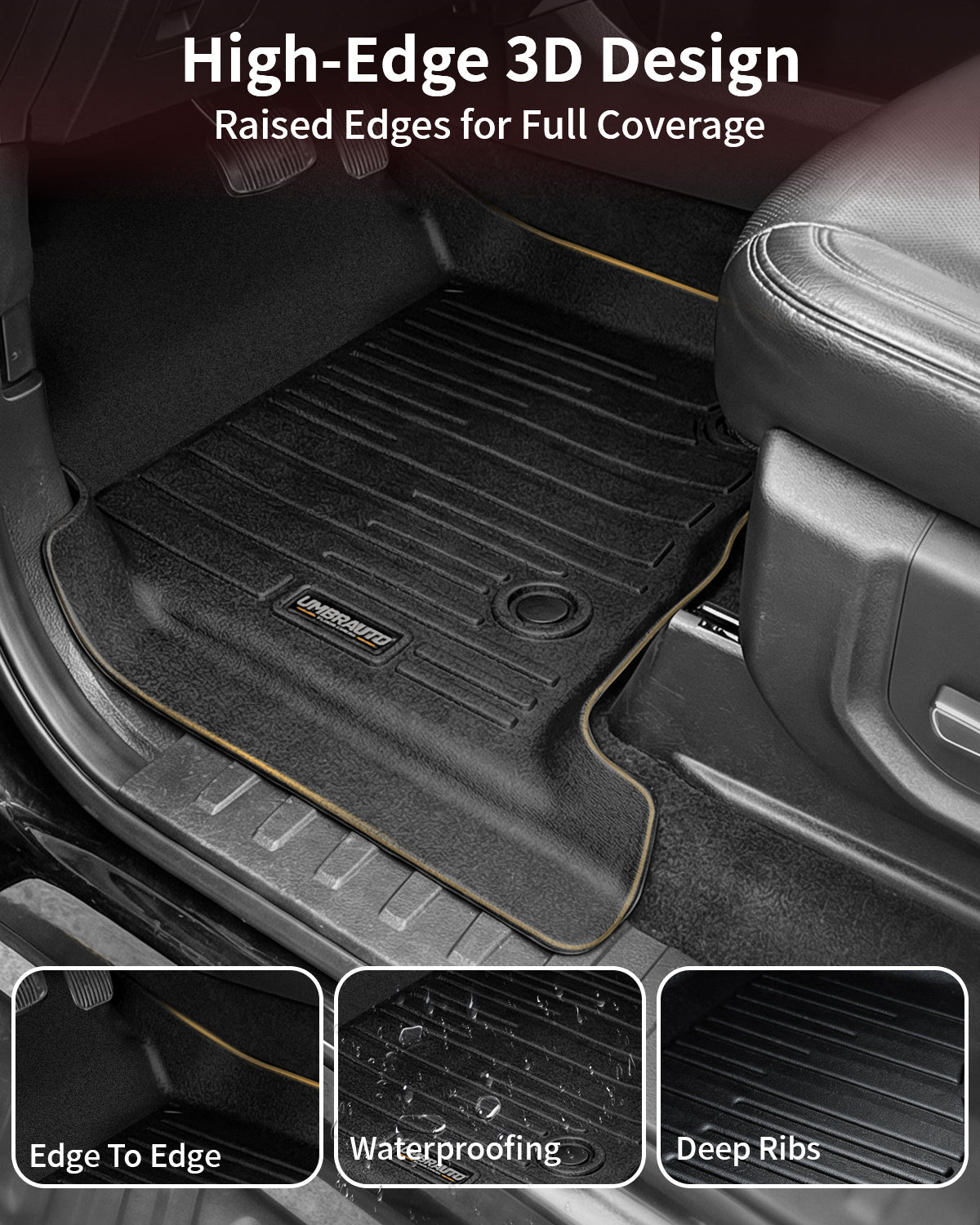 Umbrauto Custom Fit Floor Mats for Ford F150 SuperCrew 2010-2014 (Not for SuperCab or Regular Cab), All Weather TPE Pickup Truck Floor Liners for Front and Rear Row, Durable Non-Slip Automotive Mats