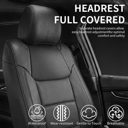 Truck Seat Covers for Toyota Tundra CrewMax Full Set Nappa Leather, 3D Laser-Scan Custom Fit, Waterproof, Easy-Clean, Full Coverage, Airbag Compatible, Pet&Scratch Protection