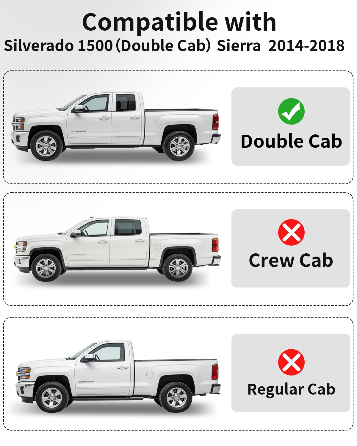 Umbrauto Custom Fit Floor Mats for Chevy Silverado/GMC Sierra Double Cab 1500 2014-2018, 2500HD/3500HD 2015-2019, All Weather TPE Truck Floor Liners for Carpet Floor, Front&Rear Row, Footwell Coverage