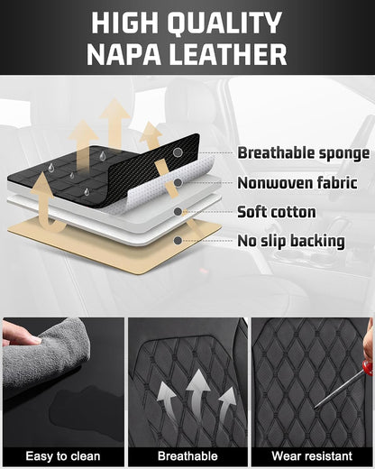 Front Seat Covers for F150 2015-2026 SuperCrew, 2017-2026 F250/350 Crew Cab,Nappa Leather, 3D Laser-Scanned Custom Fit, Waterproof, Full Coverage, Airbag Compatible, Easy to Clean, Pet Friendly,Black