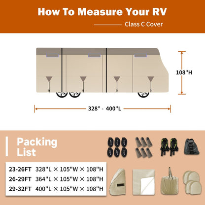 Umbrauto RV Cover Class C Upgraded 7 Layers Anti-UV Top Panel Motorhome Cover，khaki