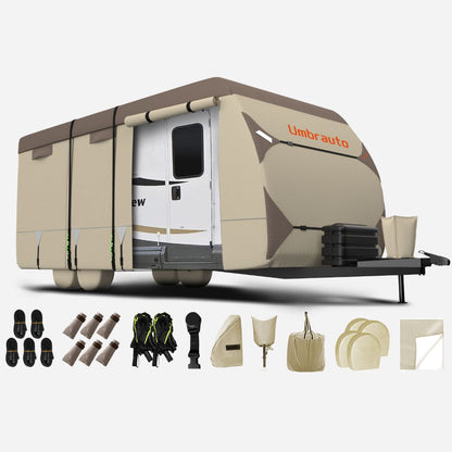 Umbrauto RV Cover,7 Layers Travel Trailer Cover, Waterproof Camper Cover,Khaki