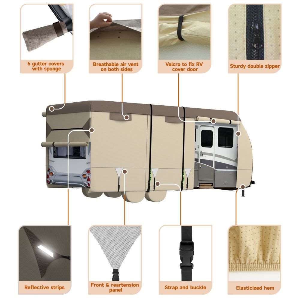 Umbrauto RV Cover,7 Layers Travel Trailer Cover, Waterproof Camper Cover,Khaki