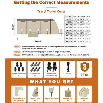 Umbrauto RV Cover,7 Layers Travel Trailer Cover, Waterproof Camper Cover,Khaki