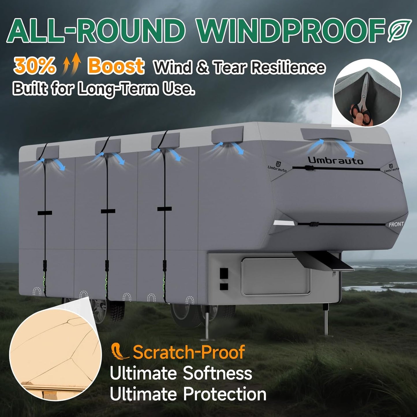 Umbrauto 5th Wheel RV Cover Upgraded 7 Layers Top Anti-UV Waterproof Breathable Camper Covers