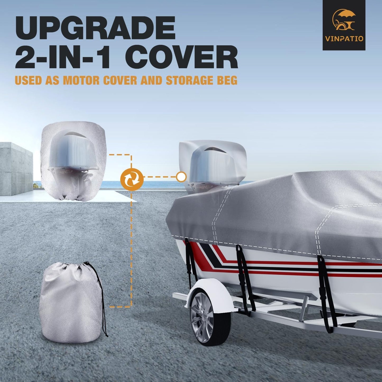 Boat Cover with Motor Cover,  100% Waterproof Boat Covers Bass Boat Cover Fits V-Hull Runabout Fishing Ski Pro-Style Bass Boats