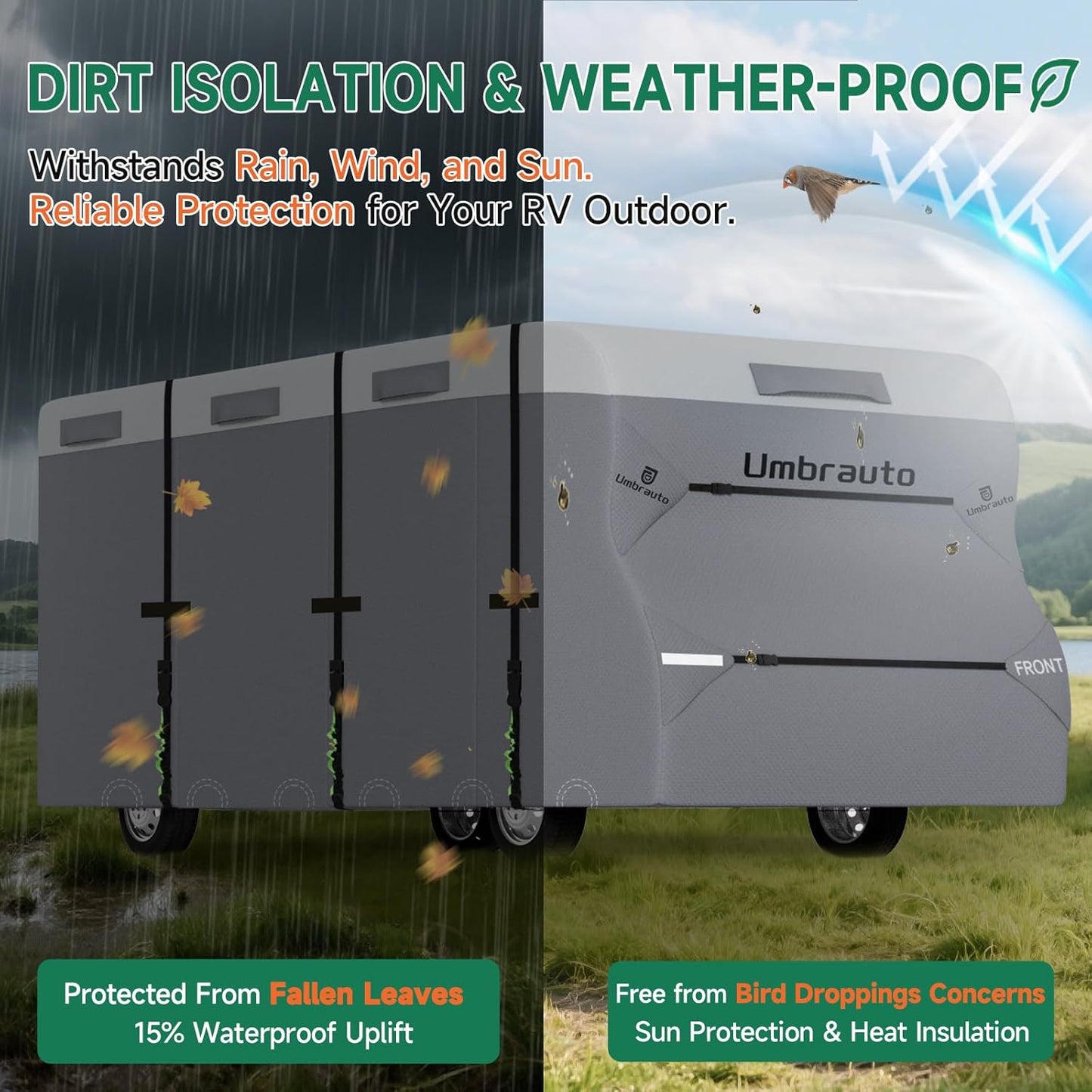 Umbrauto RV Cover Class C Upgraded 7 Layers Anti-UV Top Panel Motorhome Cover，Gray